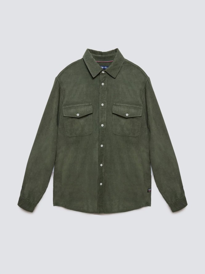 Koszula męska z drobnego sztruksu khaki Cordwis 303