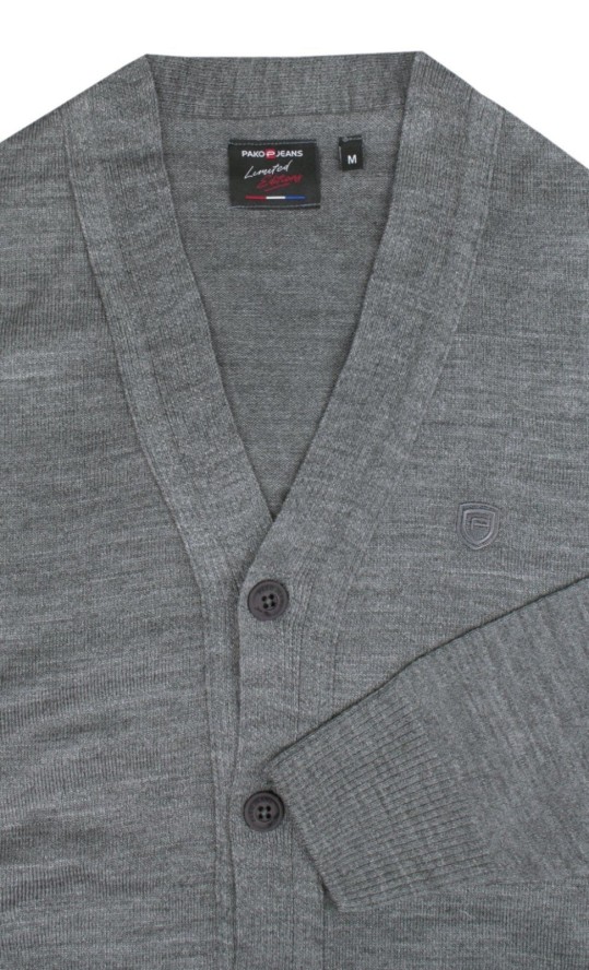 Męski Sweter Wełniany na Guziki - Kardigan - Pako Jeans - Popielaty