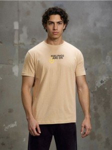 Bawełniana koszulka z napisem - beżowy