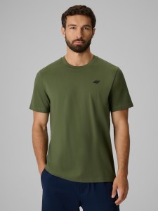 4F T-shirt regular gładki męski - oliwkowy S