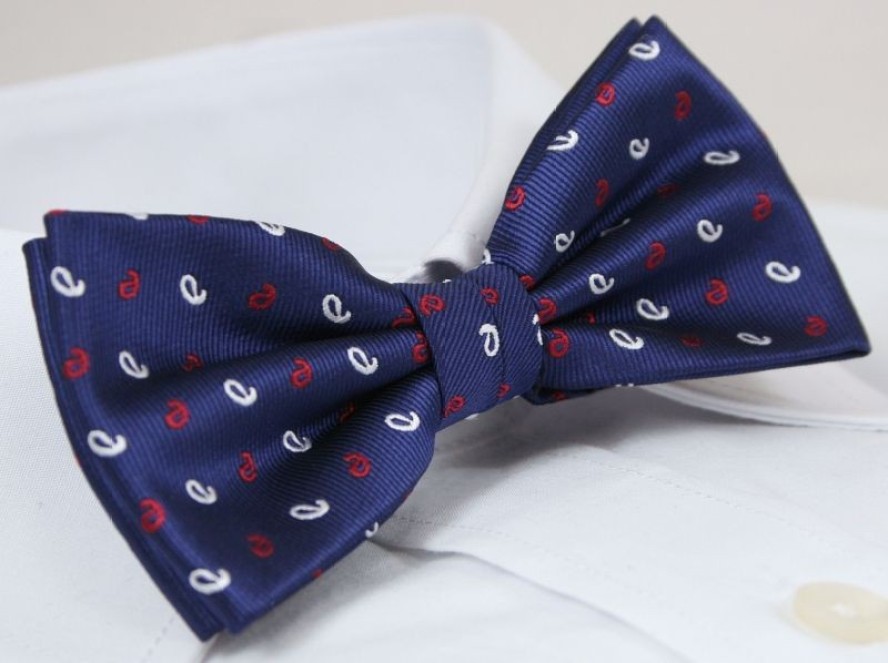 Elegancka Mucha Męska - Alties - Granat, Biało-Czerwone Elementy