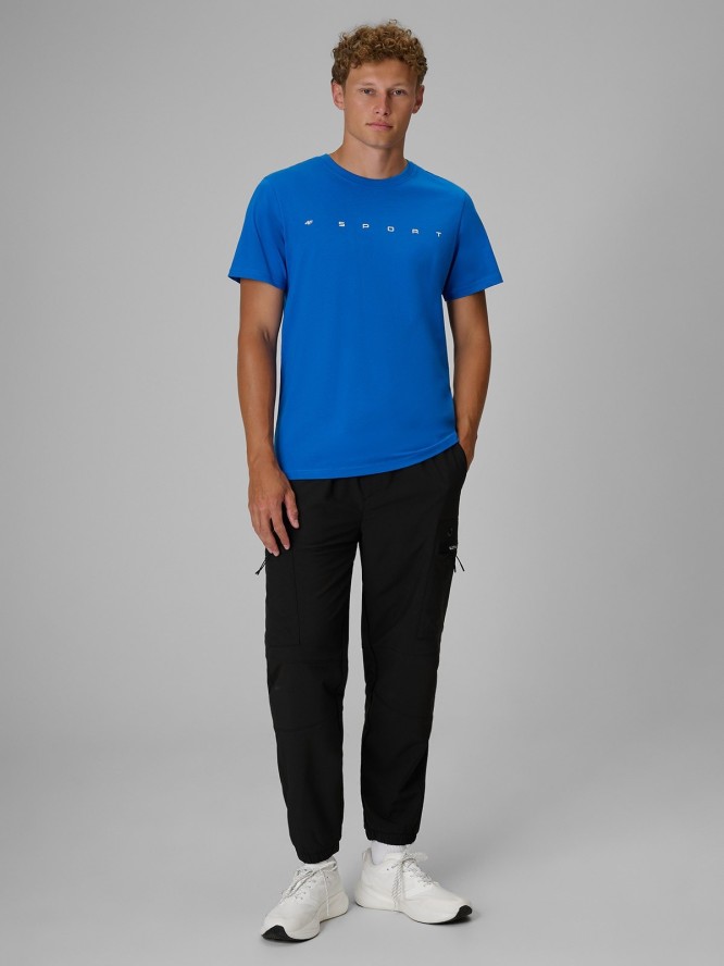 4F T-shirt regular z nadrukiem męski - niebieski M