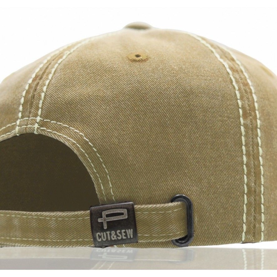 Czapka z Daszkiem, Beżowa z Przeszyciami, Fastryga, Letnia, 100% BAWEŁNA, Przewiewna -Pako Jeans