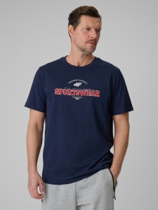 4F T-shirt regular z nadrukiem męski - granatowy S