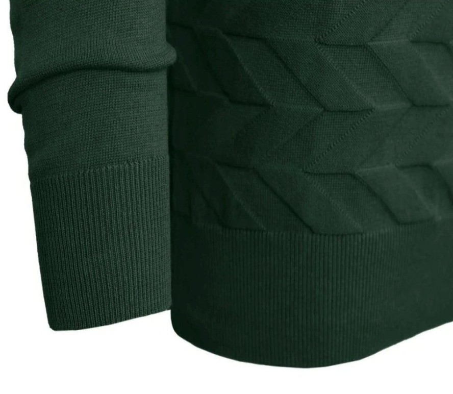 Bawełniany Sweter Pako Jeans - Okrągły Dekolt - Ciemnozielony