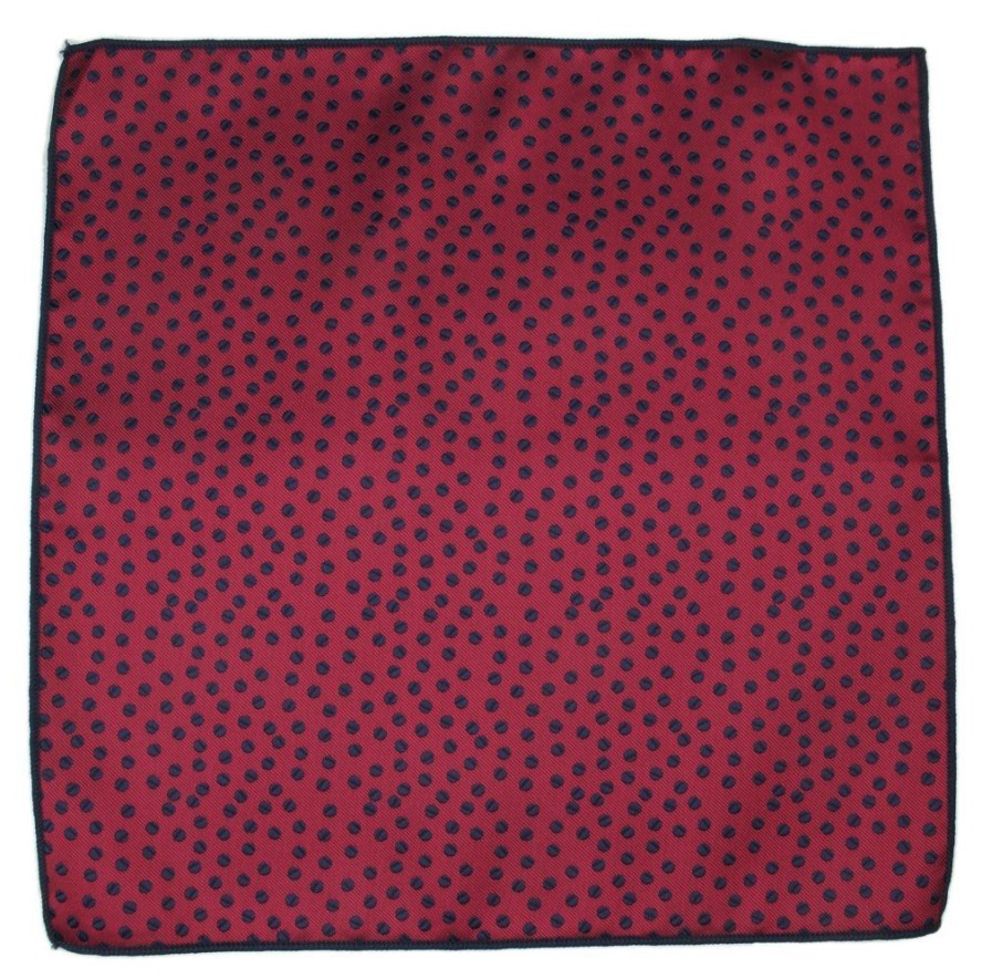 Męska, Elegancka Poszetka - Alties - Granatowe Groszki, Czerwone Tło