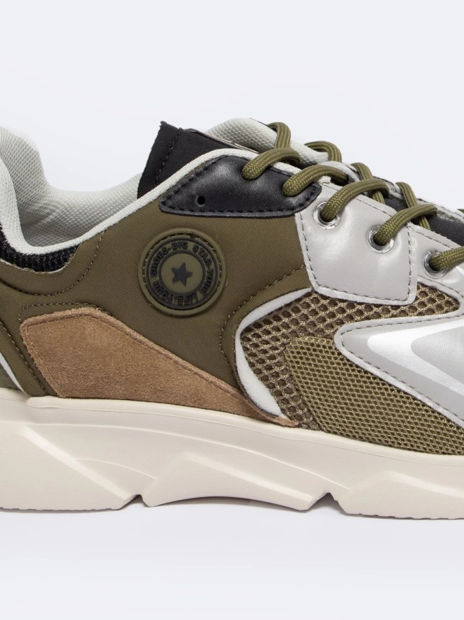 Sneakersy męskie z zamszowymi wstawkami khaki NN174294 303