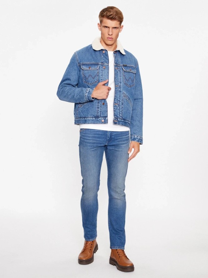 WRANGELR 124MJ SHERPA MĘSKA KURTKA JEANSOWA JEANS BLUE 112341083 W4MS013839