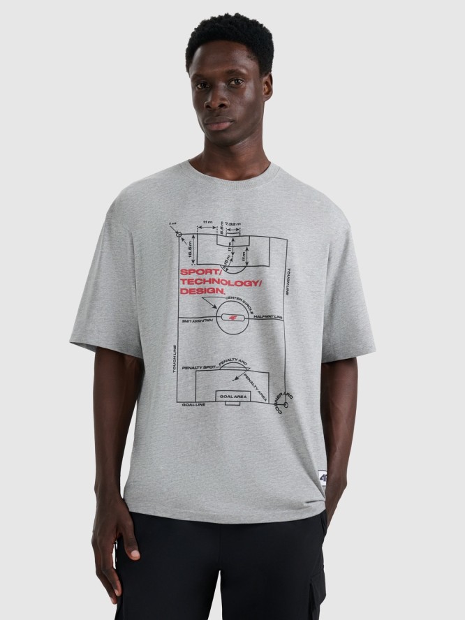 4F T-shirt oversize z nadrukiem męski - szary M