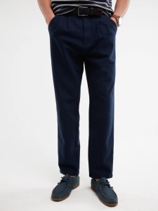 Spodnie męskie loose z dodatkiem lnu granatowe Patrik 403