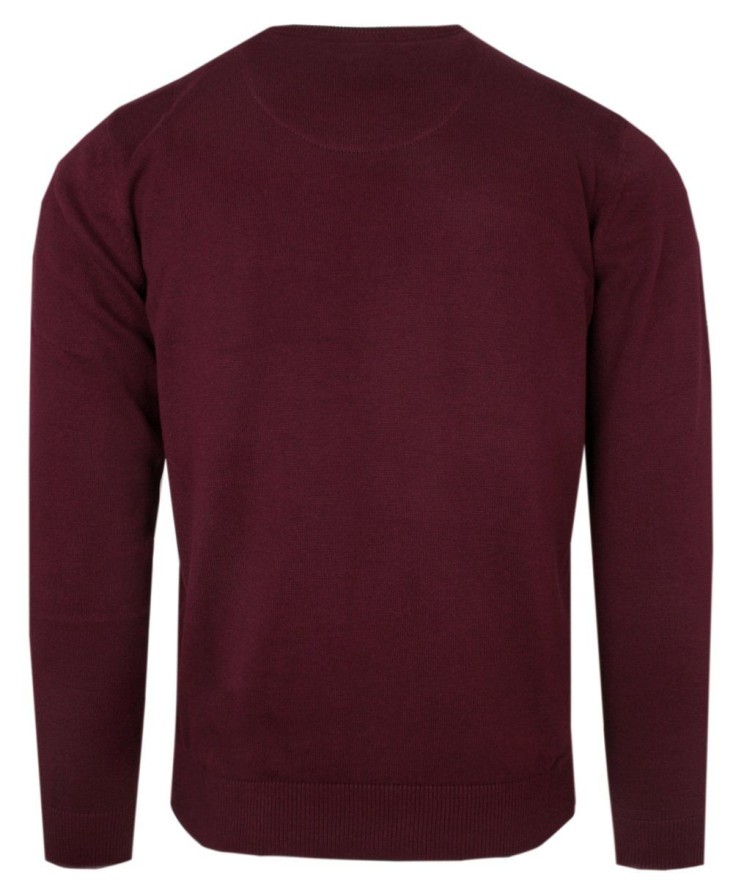 Męski Sweter z Dekoltem w Serek (V-Neck) - Alties - Bordowy