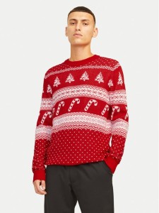 Jack & Jones Sweter Xmas Gabriel 12266118 Czerwony Regular Fit