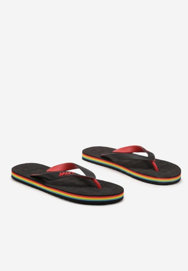Czarne Klapki Japonki z Ekoskóry na Kolorowej Podeszwie Irnama
