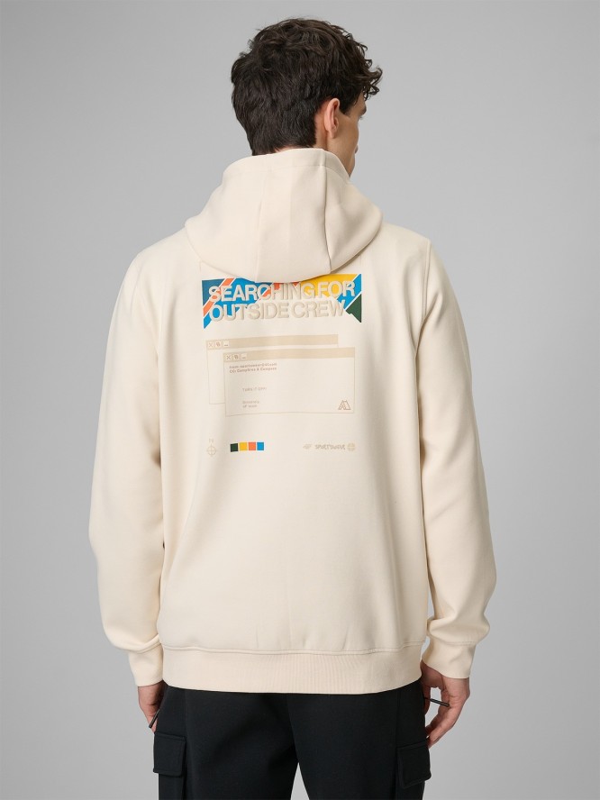 4F Bluza dresowa regular z kapturem męska - beżowa XL