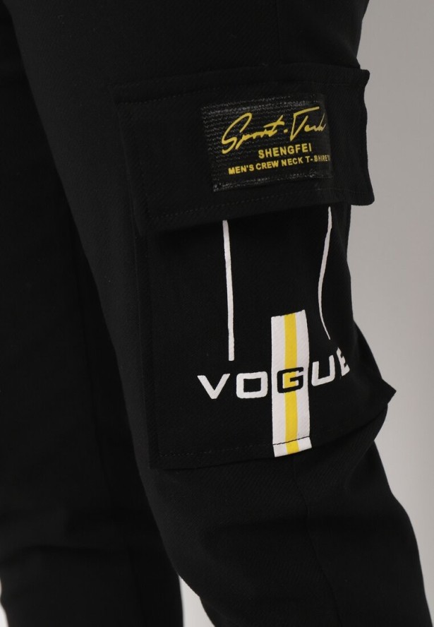 Czarne Spodnie Dresowe Joggery z Kieszeniami Cargo i Gumką w Pasie Naonora