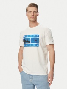 Tommy Jeans T-Shirt Photo Flag DM0DM23191 Biały Regular Fit