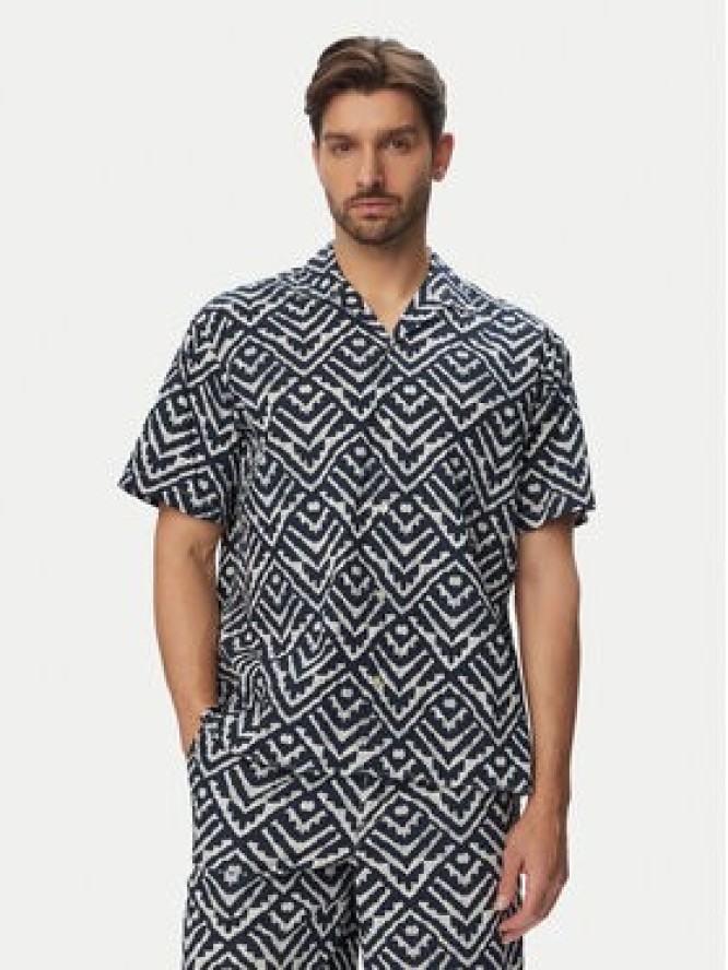 Jack & Jones Komplet koszula i szorty materiałowe Milo Seersucker Resort 12297829 Granatowy Loose Fit