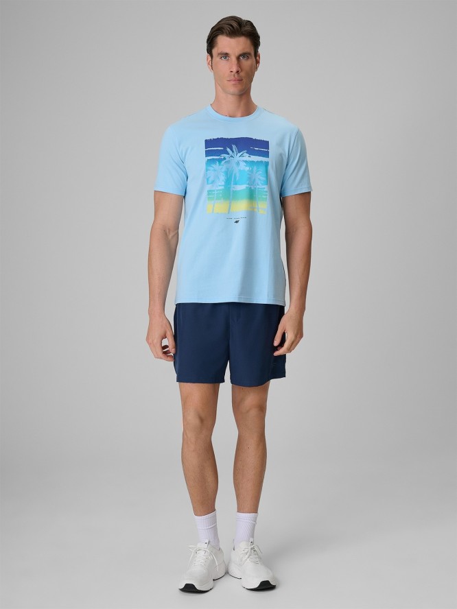4F T-shirt regular z nadrukiem męski - niebieski L