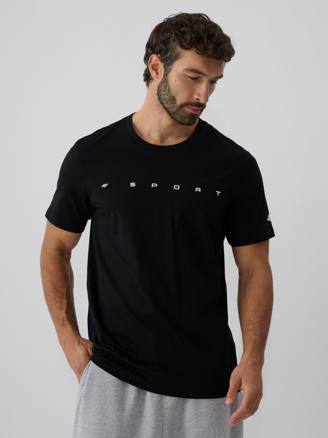 4F T-shirt regular z nadrukiem męski - czarny XXL