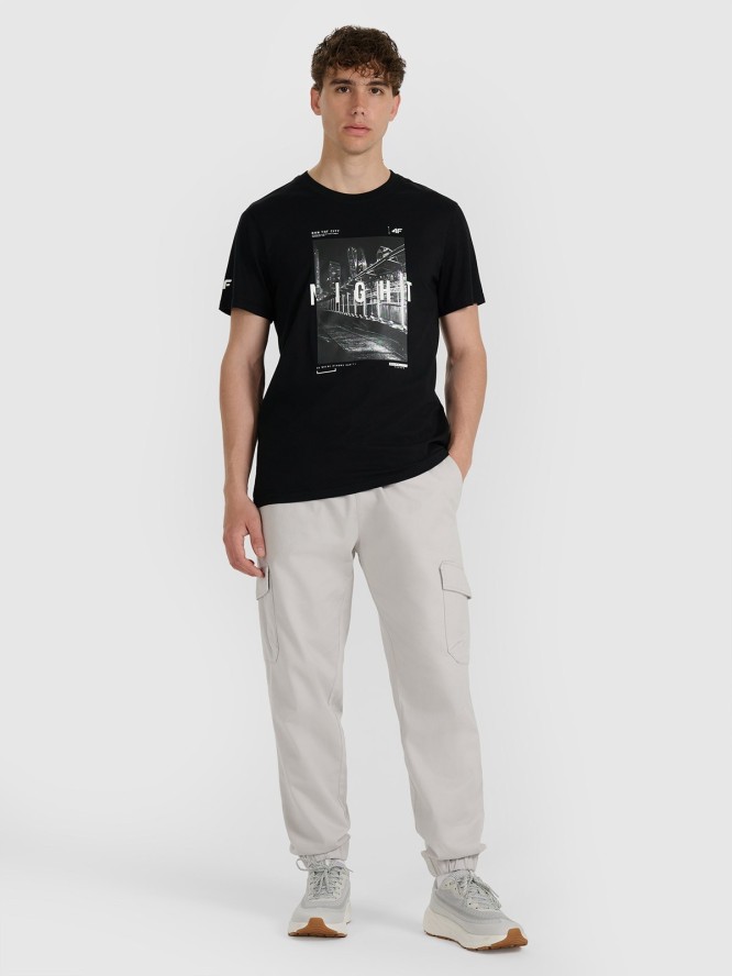 4F T-shirt regular z nadrukiem męski - czarny XXL