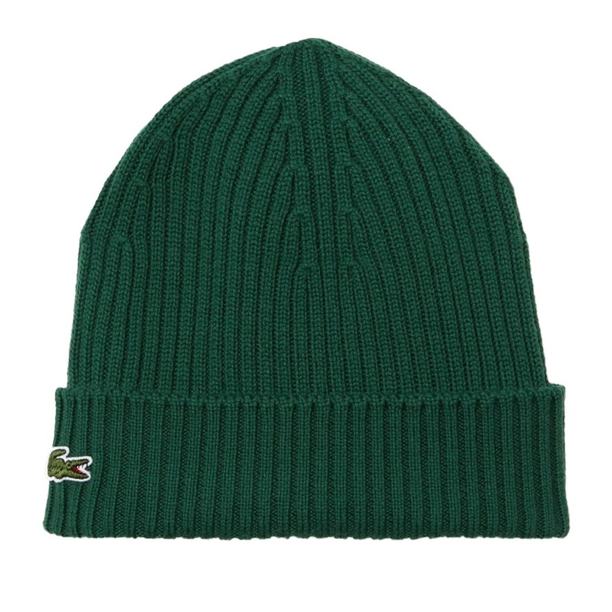 Czapka zimowa wełniana Lacoste Ribbed Wool Beanie Zielona - RB0001-132