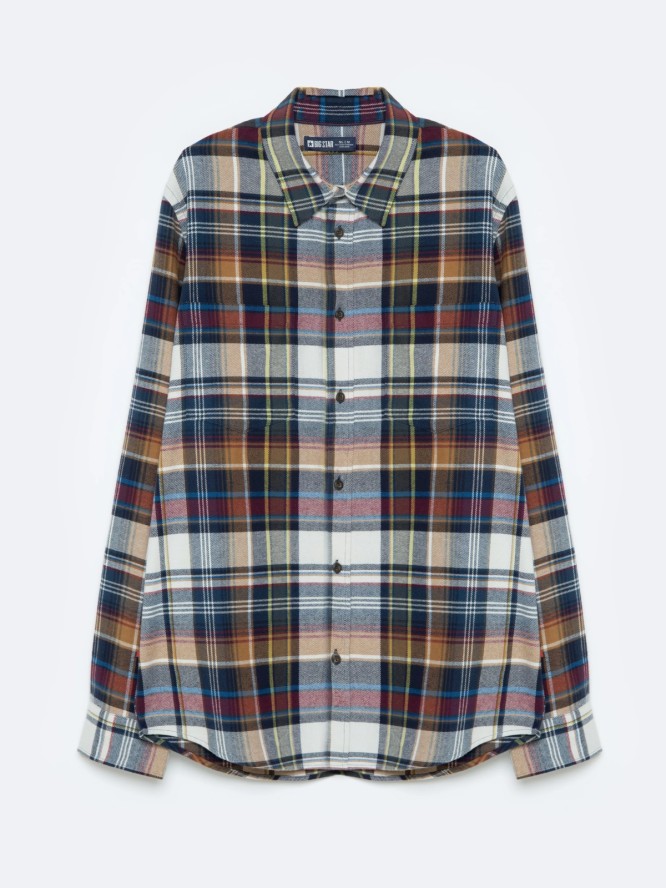 Koszula męska flanelowa w kratę beżowa Fileso 801