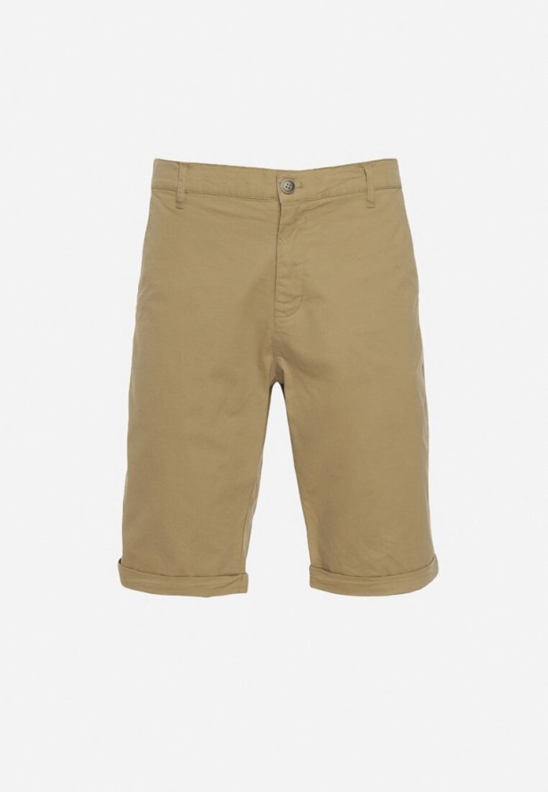 Ciemnobeżowe Szorty z Bawełny Zapinane na Ukryty Zamek Błyskawiczny i Guzik Vinetta