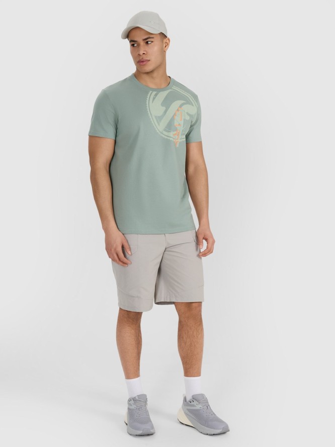 4F T-shirt regular z nadrukiem męski - oliwkowy XXL