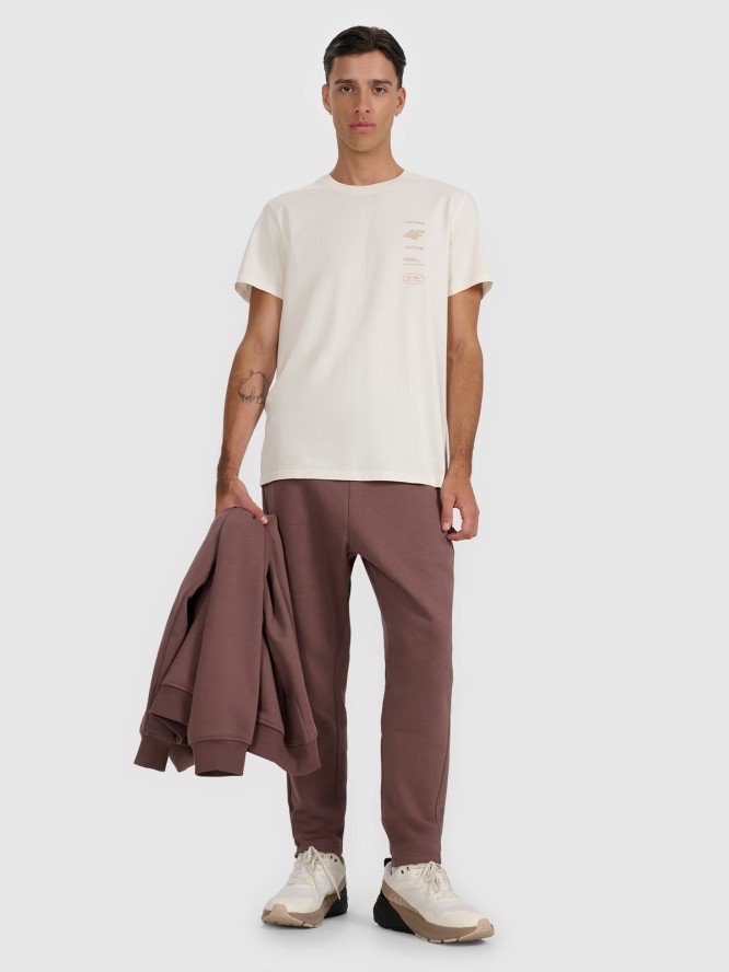 4F T-shirt regular z nadrukiem męski - beżowy XL