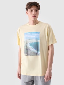 4F T-shirt oversize z nadrukiem męski - żółty M