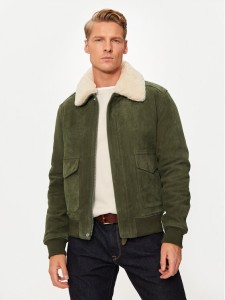 Schott NYC Kurtka skórzana LC2410S Zielony Regular Fit