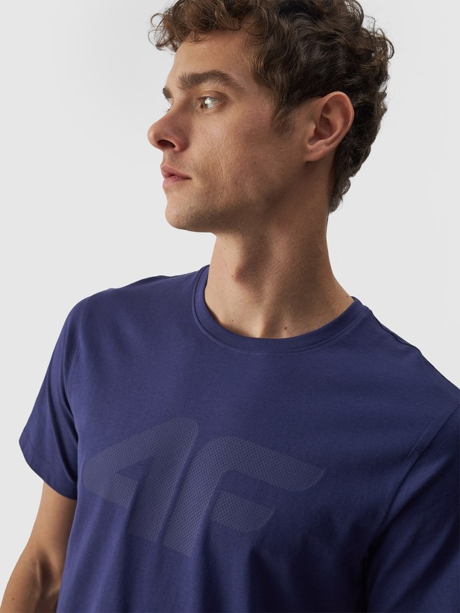 4F T-shirt regular z nadrukiem męski - granatowy L