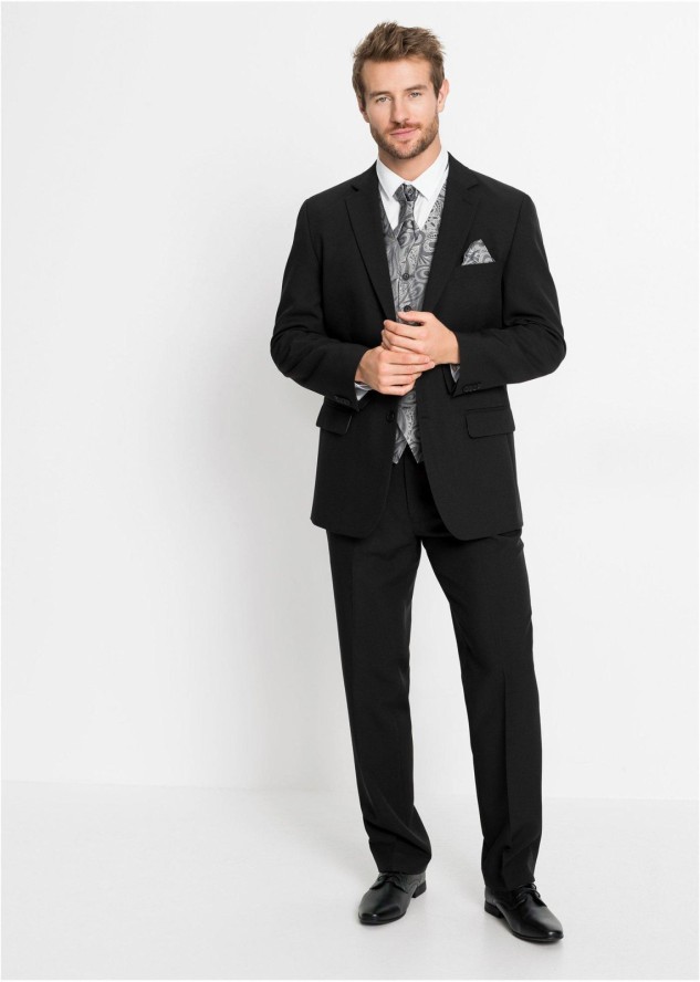 Garnitur ślubny z kamizelką i plastronem (5 części), regular fit