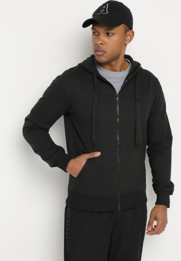 Czarna Bluza z Bawełną Kapturem i Sznurkami Asallin