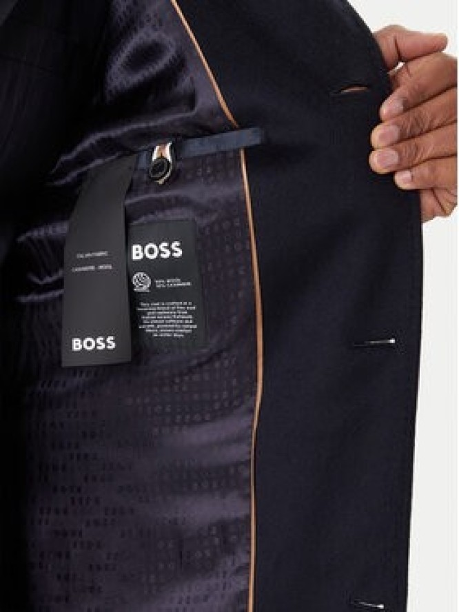 BOSS Płaszcz wełniany H-Hyde 50551078 Granatowy Slim Fit