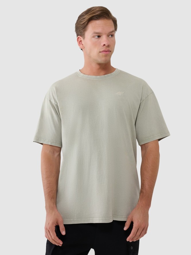 4F T-shirt oversize gładki męski - oliwkowy/khaki XXL