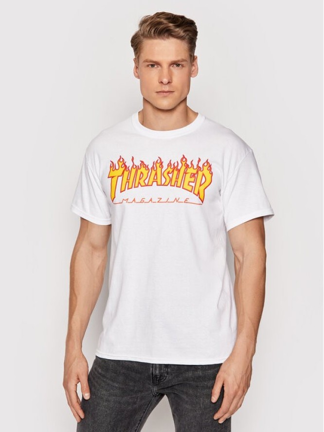 Thrasher T-Shirt Flame Biały Regular Fit