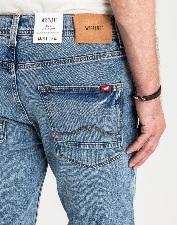 MUSTANG VEGAS SLIM MĘSKIE SPODNIE JEANSOWE JEANSY DŻINSY DENIM BLUE 1015043 5000 202