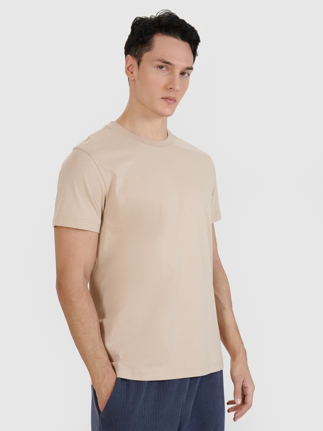 4F T-shirt regular z nadrukiem męski - beżowy S