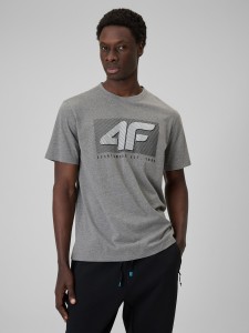 4F T-shirt regular z nadrukiem męski - szary S