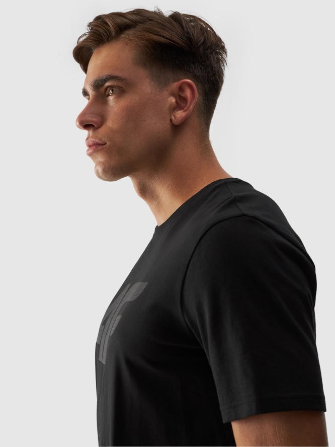 4F T-shirt regular z nadrukiem męski - czarny S