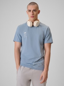 4F T-shirt regular z nadrukiem męski - granatowy M