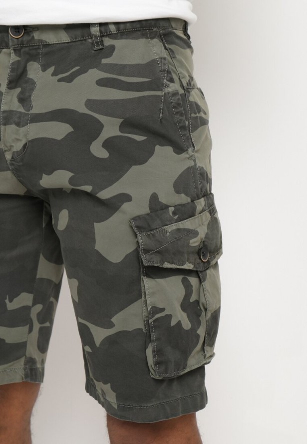 Zielone Szorty z Bawełny z Wysokim Stanem i Dodatkowymi Kieszeniami Pelia