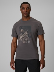 4F T-shirt regular z nadrukiem męski - szary XL