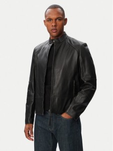 HUGO Kurtka skórzana Likos 50564039 Czarny Slim Fit