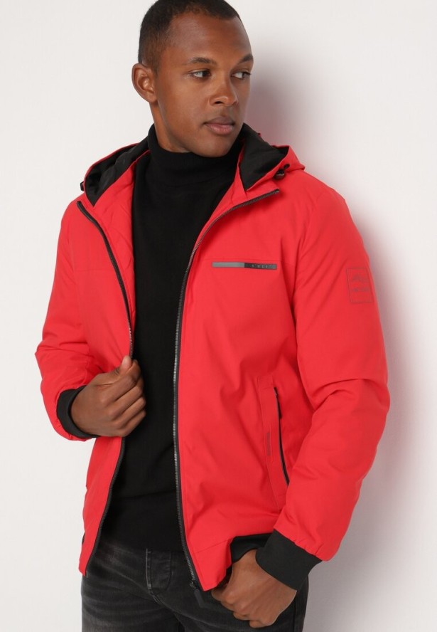 Czerwona Kurtka Wiatrówka z Kapturem i Ściągaczami Lorendriah