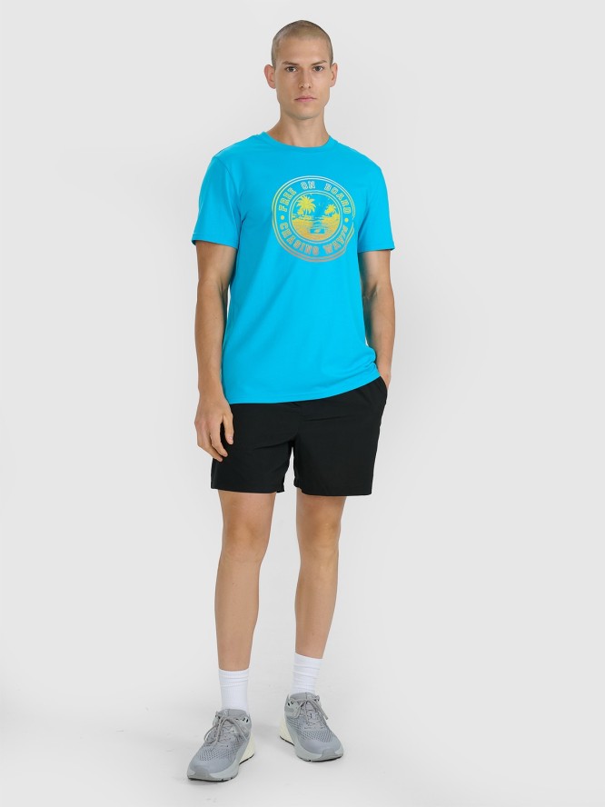 4F T-shirt regular z nadrukiem męski - niebieski XL