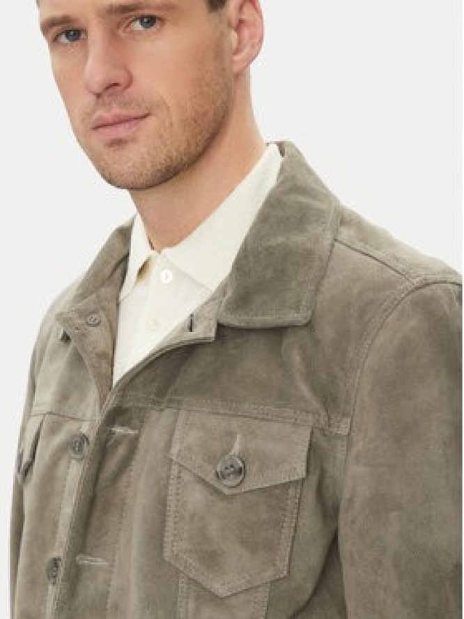 Serge Pariente Kurtka skórzana Jeans Szary Regular Fit