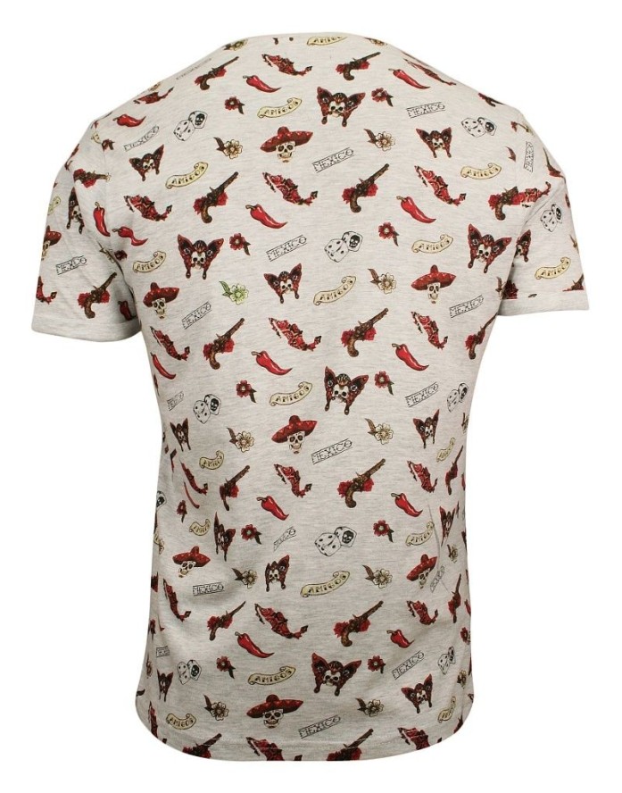 Szary T-Shirt (Koszulka) z Nadrukiem -Brave Soul- Męski, Chili, MEXICO, Rewolwer, Kostki