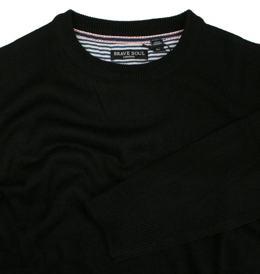 Sweter Czarny, Okrągły Dekolt, Elegancki, Jednokolorowy, Męski - BRAVE SOUL